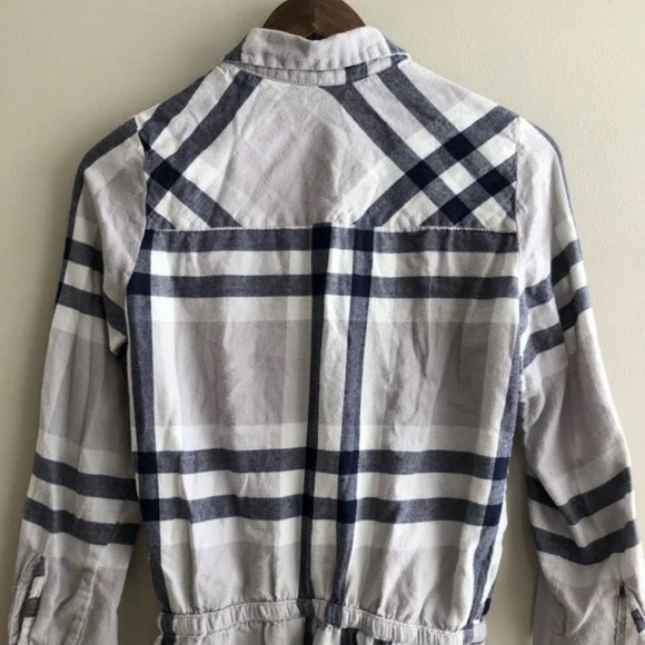 Aerie Comfy Cozy Button Down Long Sleeve Plaid Flannel Pj Pajama Romper Blue - Picture 8 of 11